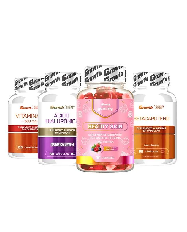 Kit Beauty Skin Gummy, Ácido Hialurônico, Betacaroteno e Vitamina C - Growth Supplements