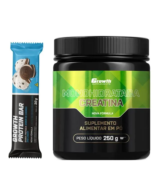 Kit Creatina 250g + Barra de Proteína Display 12 Un - Growth Supplements