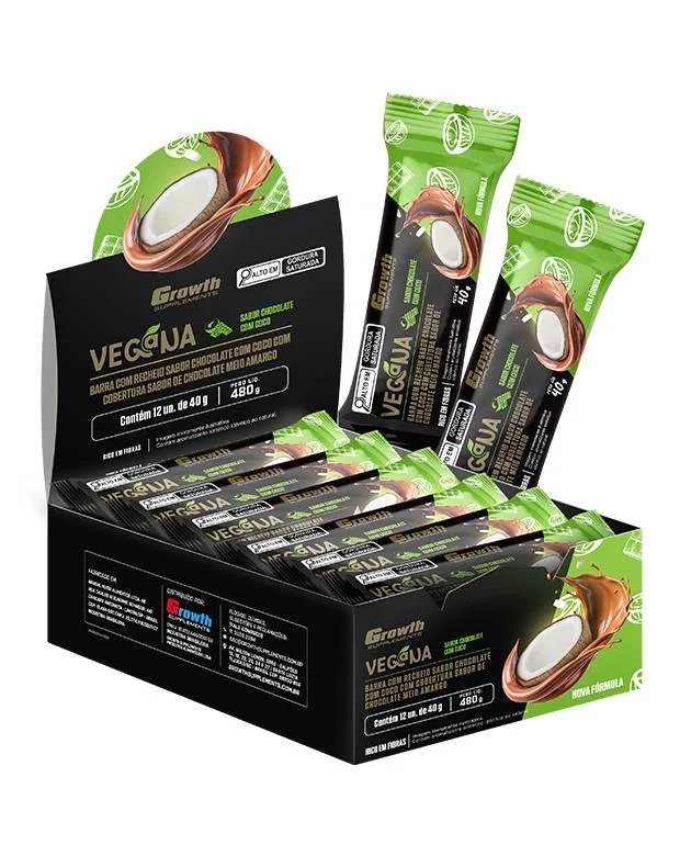 Barra de Proteína Vegana Display C/ 12 Un - Growth Supplements