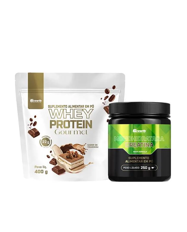 Kit Whey Gourmet 400g e Creatina Monohidratada 250g - Growth Supplements