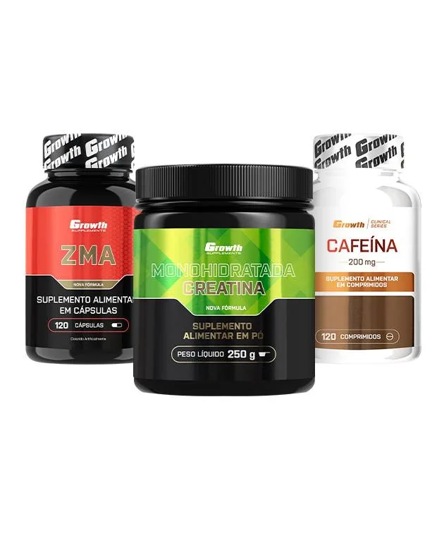 Kit Iniciantes: Cafeína 200mg, ZMA 120 caps e Creatina 250g - Growth Supplements