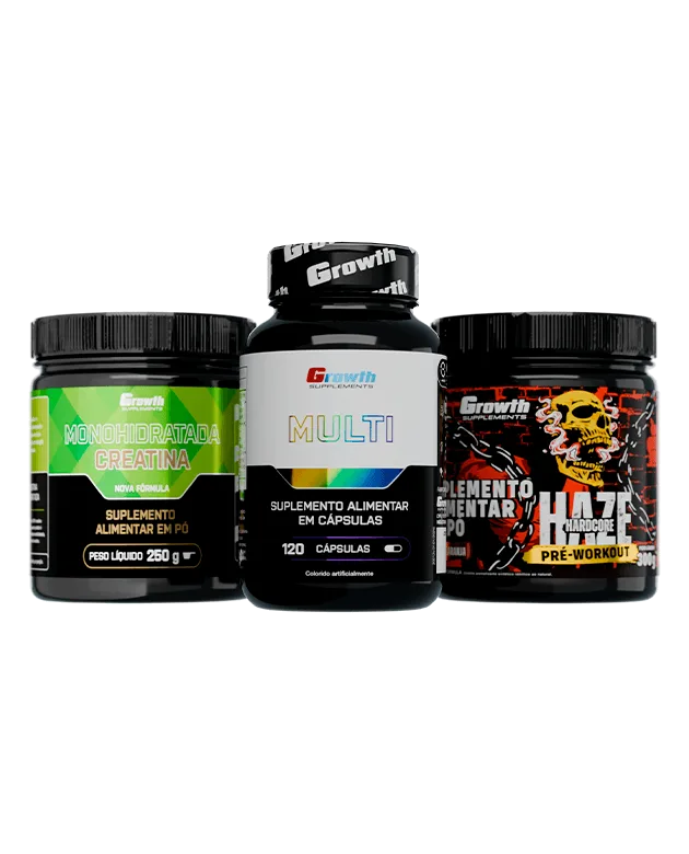 Kit Creatina 250g, Multivitamínico 120 caps e Pré-Treino Haze 300g - Growth Supplements