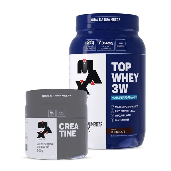 Kit Creatina 300g + Top Whey 3W Performance 900g - Max Titanium