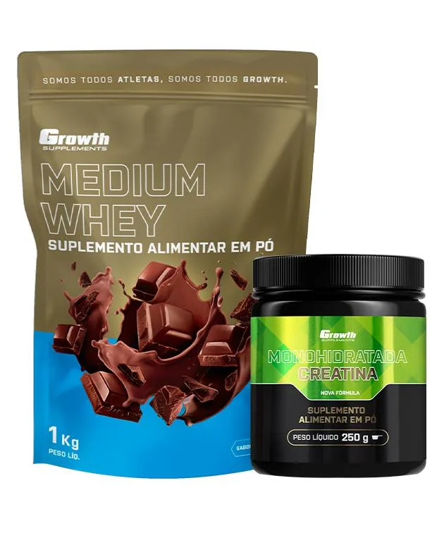 Kit Whey Protein Medium 1kg e Creatina Monohidratada 250g - Growth Supplements