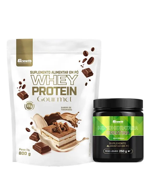 Kit Whey Gourmet 800g e Creatina Monohidratada 250g - Growth Supplements